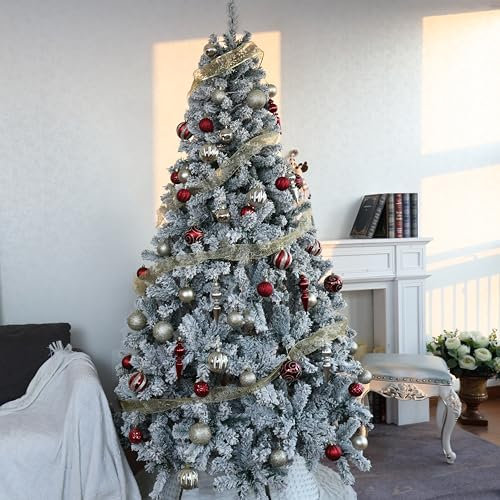 Asinse 4FT Snow Flocked Christmas Tree - Premium Artificial Spruce Christmas Tree with White Heavy Snow Flocking Lightweight and Easy to Assemble with Metal Stand 420 Tips
