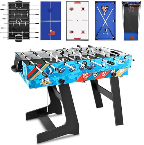 HLC 5 IN 1 Multifunktionstisch Spieltisch Kombt-Tisch für Tisch-Fußball|Poolbillard|Air Hockey|Tischtennis| Basketball mit klappbaren Beinen.