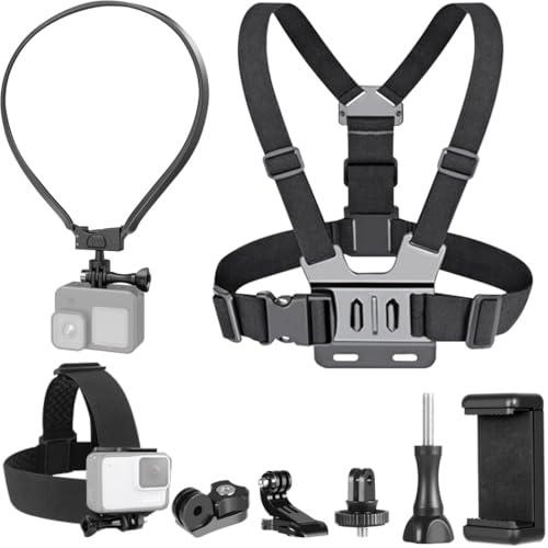 Hands-Free 3-in-1 Action-Kamera-Selfie-Halterungs-Kit – Brust-, Kopf- und Nackengurt-Halterungen für Hero/Insta360/Xiaomi, inklusive Handy-Clip