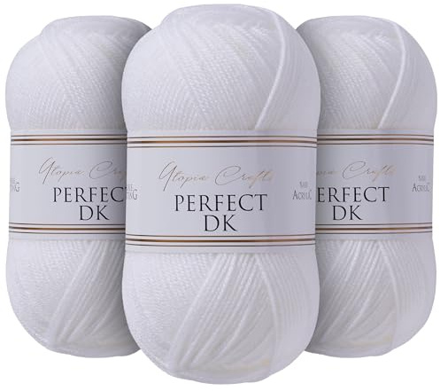 Utopia Crafts Wolle zum Stricken und Häkeln, 3x 100g (900m) Strickgarn DK, Acrylgarn Oeko-Tex 100 - Weiß