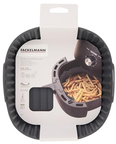 Fackelmann Stampo per Friggitrice ad Aria Quadrato in Silicone 19 cm, Teglia Contenitore Riutilizzabile Antiaderente, Fino a 230°C, Manici per Forno a Microonde, Friggitrice ad Aria e Lavastoviglie