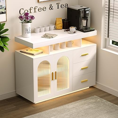 FREDEES Küchenschrank mit RGB-Licht & Ladefunktion, Weiß | 3 Schubladen, Bewegungssensor LED-Beleuchtung, Viel Stauraum, Küche & Esszimmer