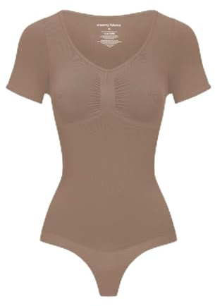 creamy fabrics Shapewear Damen Bauchweg Kurzarm Body String mit festem Halt | Body Shaper Damen mit T Shirt Ärmeln weichem Stretch und String Schnitt für glatte Looks unter engen Kleidern Hosen Jumpsuits