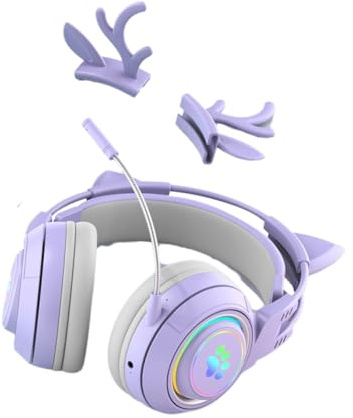 Ehwisbe Drahtloser Bluetooth -Kopfhörer Cat Cat Ohr Wireless Bluetooth Kopfhörer Gamer Earphone Gaming Headset mit RGB -Licht für Kinderpuppen