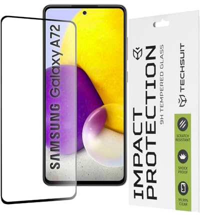 Techsuit Displayschutzfolie für Samsung Galaxy A72 4G, A72 5G Gehärtetes Glas mit 9H Härte, Vollständige Abdeckung, Stoßschutz, Oleophobe Beschichtung, Anti Fingerabdruck, 111D Full Glue