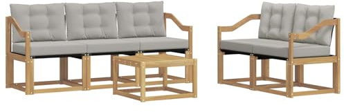 vidaXL Outdoor-Sofagarnitur mit Kissen 6 pcs Weiß und Hellgrau, Gartenmöbel, modernes Ecksofa, langlebige Terrassen-Sitze, stilvolle Lounge für deinen Outdoor-Bereich