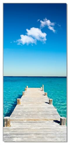 Wallario Selbstklebende Türtapete Steg am tropischen Meer - Türposter 93 x 205 cm Abwischbar, rückstandsfrei zu entfernen