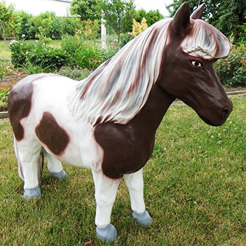 XL Pony braun-Weiss ~Pferd Deluxe Gartendeko IN LEBENSGRÖSSE~Gartendekoration Figur DEKO~Wow