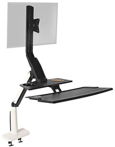 Duronic Sit-Stand Desk Mount DM1K1X1 | Height Adjustable Riser for LCD/LED Screen | Gas Monitor Arm with Keyboard Tray | USB Port | Elevated Workstation Convertor | (Tilt: +15°/-15°, Rotate 360°)