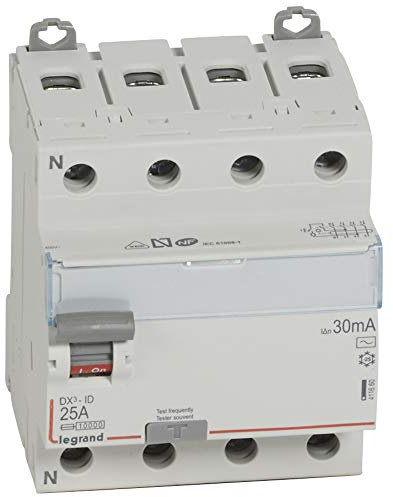 411660 Legrand Interrupteur différentiel tétrapolaire 25A type AC 30mA - 4 modules