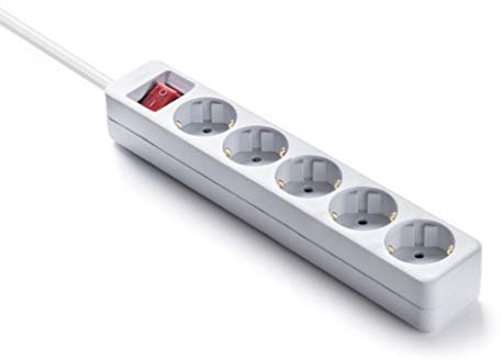 FAMATEL – Regleta ecosockets 5 tomas | Enchufes con Interruptor de encendido | 3 Metros | Hasta 3680W | Protección Infantil | Orientación tomas a 45o | Evita consumos fantasma | Blanco