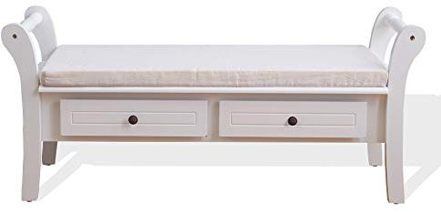 Rebecca SRL Sitzbank Sitztruhe Truhenbank Kommode Bank 2 Holzschubladen Paulownienholz edelweiß Landhausstil Wohnräume (Code RE4506)