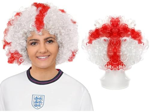 I LOVE FANCY DRESS St George's Cross Englische Afro Perücke für Englische Fußballmannschaft Fans, Fußball GB Anhänger - oder Sportveranstaltungen und Kostümpartys für Männer und Frauen (x24 Perücken)