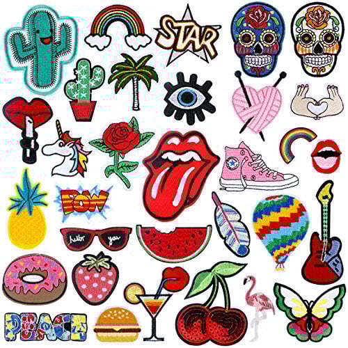 Patches zum aufbügeln - RYMALL 32 Stk Patch Sticker, Niedlich DIY Kleidung Patches Aufkleber Sommer-Thema für T-Shirt Jeans Kleidung Taschen