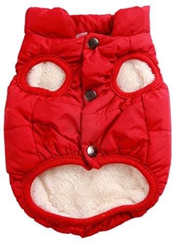 Mit Fleece gefütterte Hundejacke mit 2 Schichten von JoyDaog, sehr warm für den Winter und kaltes Wetter, extraweiche, winddichte Hundeweste(S, rot)