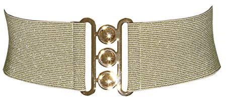 FASHIONGEN - Damen Breiter elastische gürtel, GLORIA - Beige mit goldenem Lurex (Goldenschnalle), XS / 32 bis 35