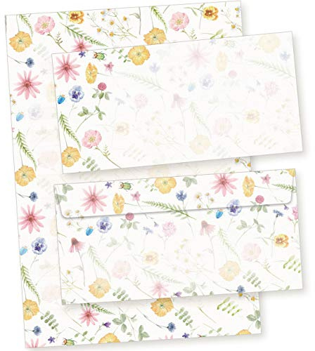 Briefpapier mit Umschlag Set Flora-Bianca (40-tlg.) Vintage mit Blumen 1 Schreibblock liniert mit 25 Blatt mit Linien + 15 Briefumschläge