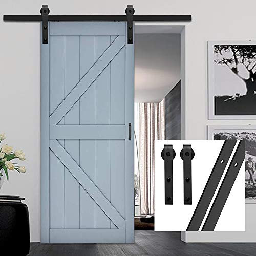 GIFSIN 9.6FT/291cm Sliding Barn Door Hardware Kit for Single Door, J-Shaped Hanger