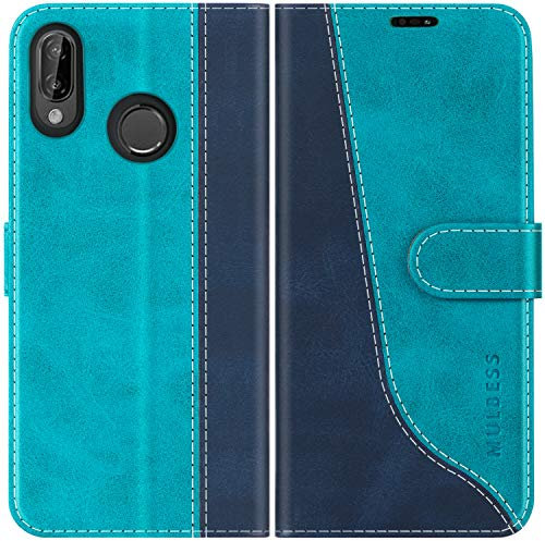 Mulbess Coque pour Huawei P20 Lite, Etui a Rabat, Housse en Cuir, Pochette de Protection Portefeuille, Élégant Bleu Mint