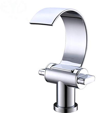 Wasserfall Wasserhahn Bad - Waschtischarmaturen Moderner Verchromter Doppelhebel-Badarmatur, Kaltes Und Heißes Wasser Vorhanden, Kreativer Einloch-Waschbeckenhahn Aus Messing, Keramikkartusche