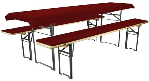 Brandsseller Auflagenset für Bierzeltgarnituren 3-teilig 2 Bankauflagen gepolstert 220x25 cm und 1 Tischdecke 240x70 cm für alle gängigen Festzeltgarnituren Bierbankauflagen Outdoor - Rot