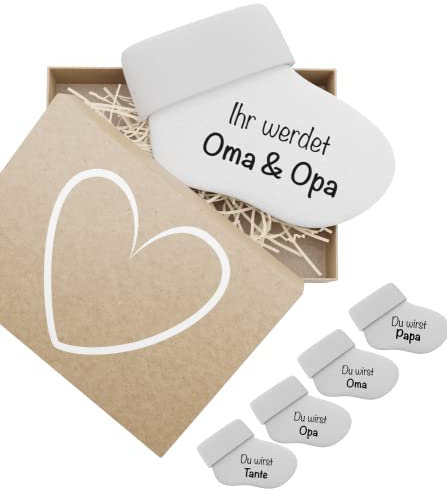 bunnyboo Schwangerschaft verkünden - Babysocken mit verschiedenen Aufdrucken und Geschenkbox (Ihr werdet Oma & Opa)