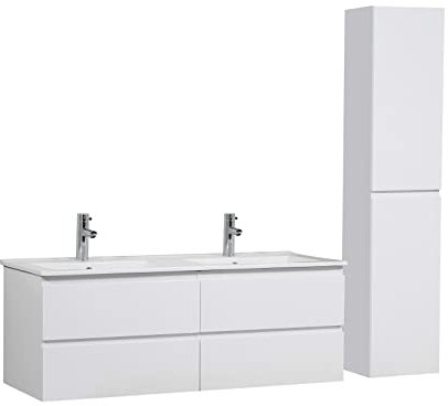 MOB-IN Meuble Double Vasque 120cm Sorrento Blanc + Colonne