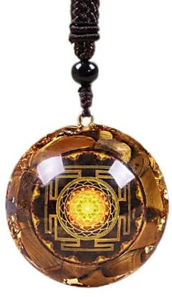 JINGERL Orgonite Anhänger Tiger Eye Halskette Sri Yantra Halskette Heilige Geometrie Yoga Schmuck