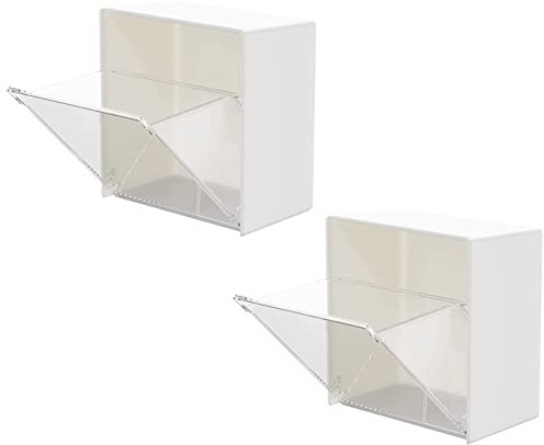 Clamshell Aufbewahrungsbox Wand, 2er Set Wattestäbchen Spender Halter Selbstklebende Wandregal Kunststoff Make up Organizer Wandmontierte Flip Top Aufbewahrungsbox für Badezimmer, 8.5cmx8.5cmx4.6cm