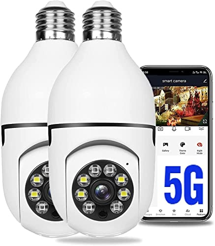 KOWVOWZ Cámaras de seguridad de 360 grados inalámbricas para exteriores, 2.4 GHz y 5 GHz, cámara de luz WiFi de 1080p para interiores para sistema de cámara doméstica, detección de movimiento, audio