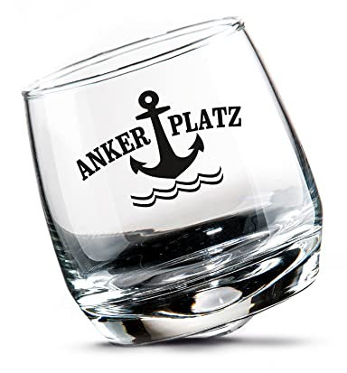 Seaside No.64 - Wackelglas/Whiskeyglas/Schwenkglas/Rumglas - 2er Set Geschenkbox - Party Sturmglas für den gemütlich Abend mit maritimen Aufdruck - Spülmaschinenfest (Ankerplatz)
