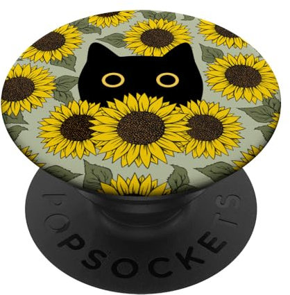 Sunflower Floral Aesthetic Black Cat Sage Green PopSockets Adhesive PopGrip