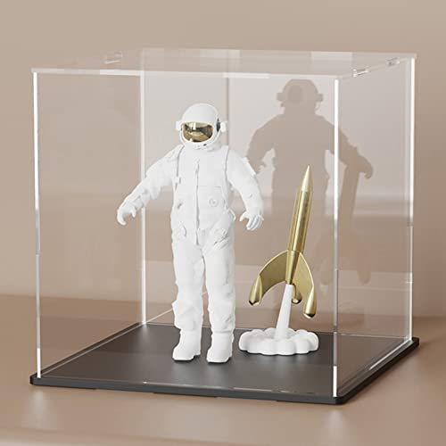 HOPEME Display Case 8x8x8 Inch, Acrylic Display Box for Collectibles, Dustproof Acrylic Display Case with Lid and Matt Black Base for Models and Action Figures