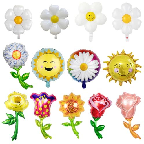 ZOOMPIL Set di palloncini in lamina di fiori, Palloncini per feste a tema floreale, 15 pezzi Palloncini in Foil per Compleanno, Palloncini per Bambini, Decorazione per feste Compleanno