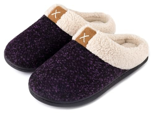 ULTRAIDEAS Ladies' Cozy Memory Foam Slippers Fuzzy Wool-Like Plush Fleece Lined House Shoes w/Indoor, Outdoor Anti-Skid Rubber Sole(Purple, 9-10 UK)