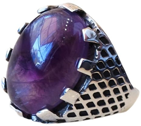 Riesiger Edelstein Antik Stil Schmuck, Statement Ring, schwerer Herren Siegelring, Vatertagsgeschenke, Silber oxidierter Ring, Februar Geburtsstein Ring