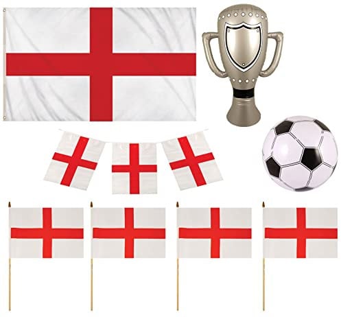 labreeze England Family Party Set St George's Cross Flag Bunting Handheld Flag Inflatable Trophy Football