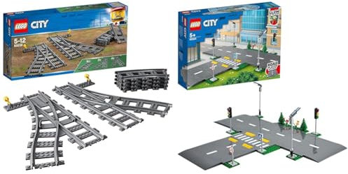 LEGO 60238 City Weichen, 6 Elemente, Erweiterungsset für Kinder, Spielzeug Set & City - Straßenkreuzung mit Ampeln