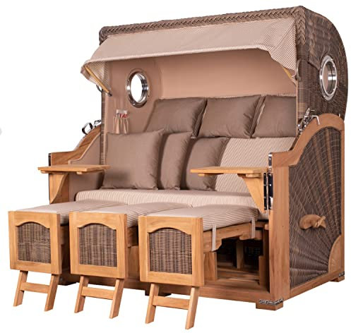 bene living Strandkorb-Set Ammersee 3-Sitzer Teak - PE grau - Modell 510 - Liftersystem