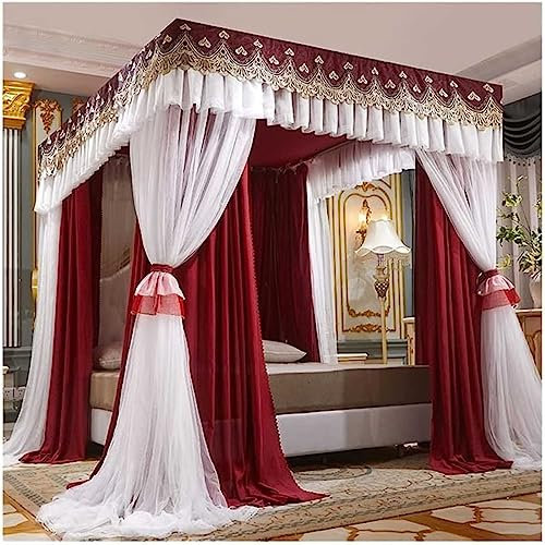 360° umlaufender Bettvorhang für Queen/King-Size-Betten – Bodenstehender Bettvorhang mit Netzbezug für Heimschutz (Modell 2 x 2,2 x 2 m)