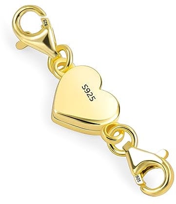 14K Gold Heart Magnetic Necklace Clasps and Closures 925 Sterling Silver Double Lobster Clasp Magnetic Jewelry Clasps for Necklaces