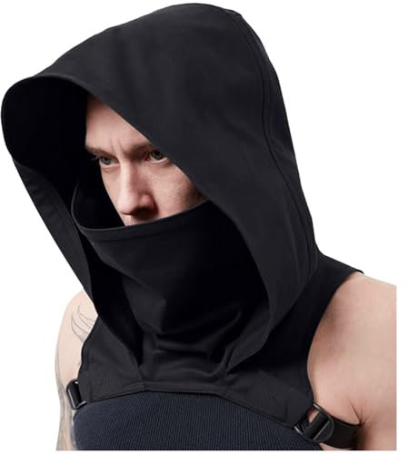 keland Cyberpunk Schurke Gugel Kapuzenschal Gothic Kapuzenumhang Hut für Halloween Ninja Cosplay (B-Schwarz)