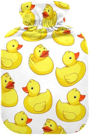 Cartoon Gelbe Enten Wärmflasche mit Bezug, Wärmflaschen zur Schmerzlinderung, Warmwasserbeutel, Wärmbeutel zum Wärmen der Hände, 2L