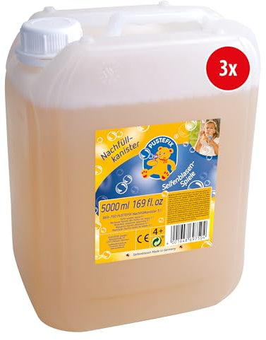 PUSTEFIX Nachfüllkanister 3 x 5 Liter, Seifenblasen Flüssigkeit Made in Germany, Bunte Seifenblasen für Hochzeit, Kindergeburtstag, Sommerfest, Kinder & Erwachsene
