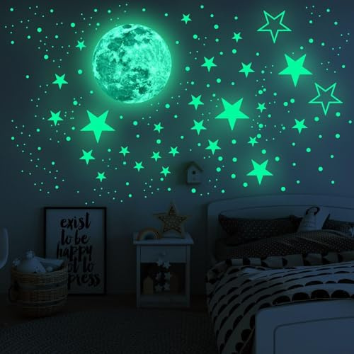 435 Stück fluoreszierende selbstklebende Cartoon-Aufkleber, leuchtende Sterne, Mond, Planet, Weltraum, Wandaufkleber, Aufkleber, Kinderzimmer, Dekoration