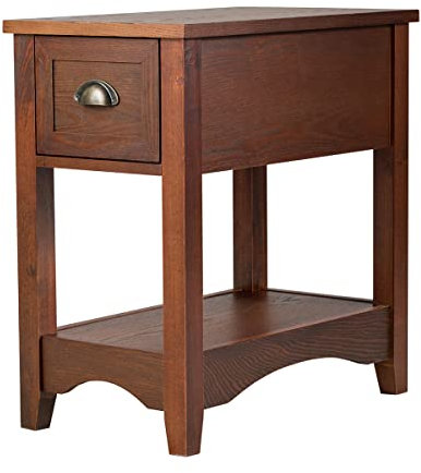 GYMAX Nachttisch, schmaler Beistelltisch, Sofatisch mit Schublade & offenem Regal, Nachtkommode für Wohnzimmer & Schlafzimmer, 33 x 56 x 58,5 cm (1, Rotbraun)