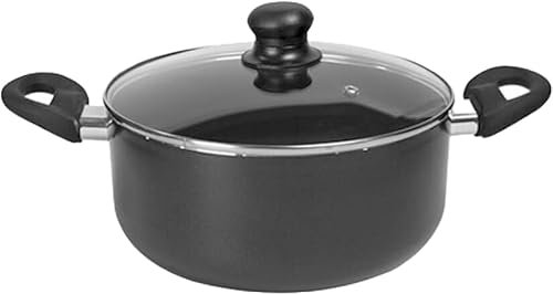 Cacerola alta con tapa de cristal y asas de mango SOFT TOUCH, 18/20/24 cm, apta para todo tipo de cocinas incluida inducción y horno, Color Negro (18CM)