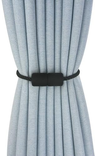 Pangogogo Einfach und Elegant Vorhang Raffhalter | Stark Einfache Montage Raffhalter für Vorhänge | Schöne Deko Raffhalter Magnetisch (2, Black)
