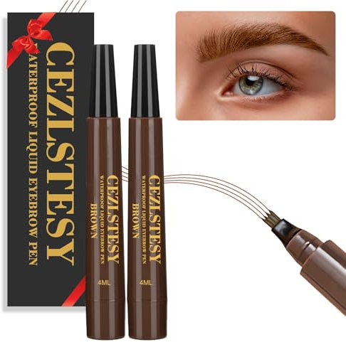 2 PCS Wasserfester Augenbrauenstift, Microblading Tattoo Brauenstift, Wasserfester 3D Augenbrauenstift mit 4 Gegabelten Spitzen, Langlebig und Natürlich (Braun*2)