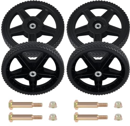 CheeMuii 4 Pack 12 Inch Lawn Mower Wheels with Bolts and Nuts 4 Pcs Push Mower Plastic Wheels Fit for Craftsman and Most Standard Push Lawn Mowers